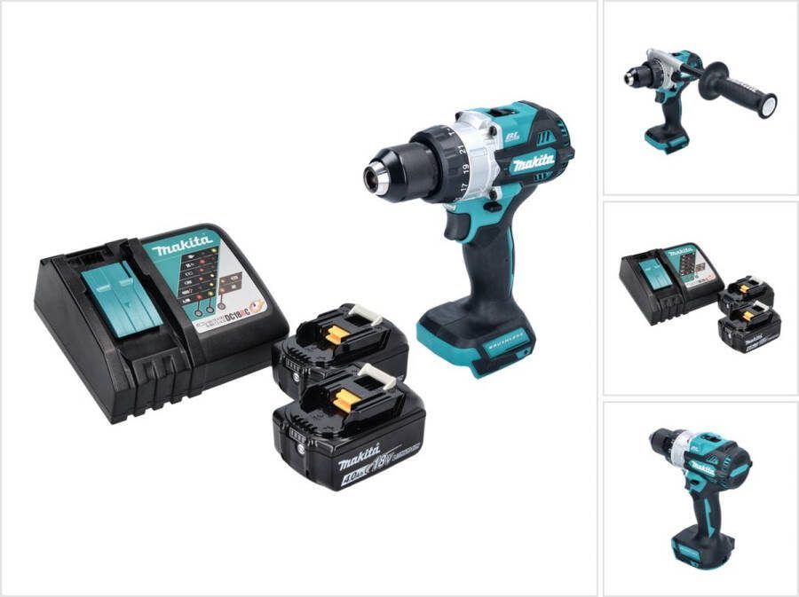 Makita DHP 486 RM accu klopboormachine 18 V 130 Nm borstelloos + 2x accu 4.0 Ah + lader