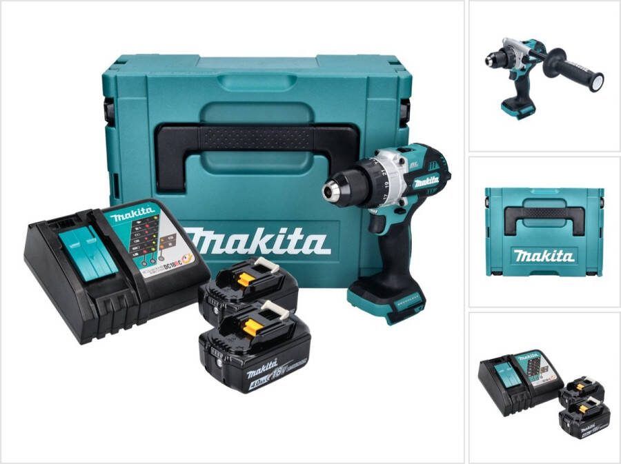 Makita DHP 486 RMJ accu klopboormachine 18 V 130 Nm borstelloos + 2x accu 4.0 Ah + lader + Makpac
