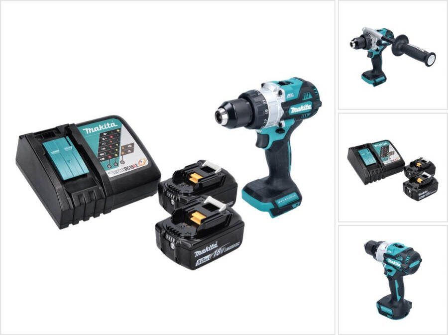 Makita DHP 486 RT accu klopboormachine 18 V 130 Nm borstelloos + 2x accu 5.0 Ah + lader