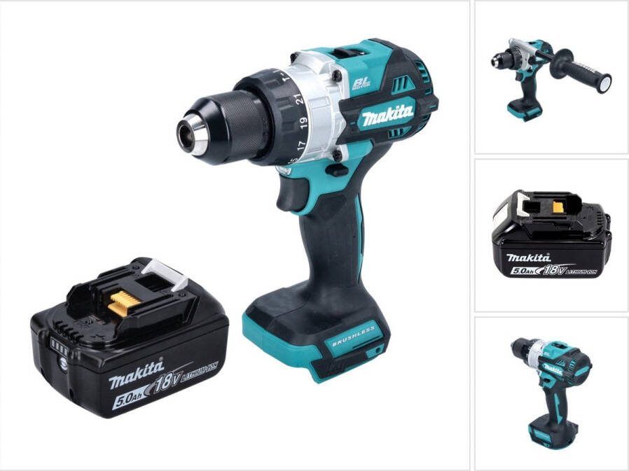 Makita DHP 486 T1 accu klopboormachine 18 V 130 Nm borstelloos + 1x oplaadbare accu 5.0 Ah zonder oplader