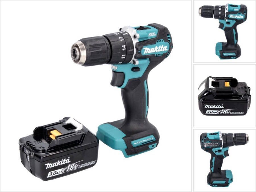Makita DHP 487 F1 accu klopboormachine 18 V 40 Nm borstelloos + 1x oplaadbare accu 3.0 Ah zonder oplader