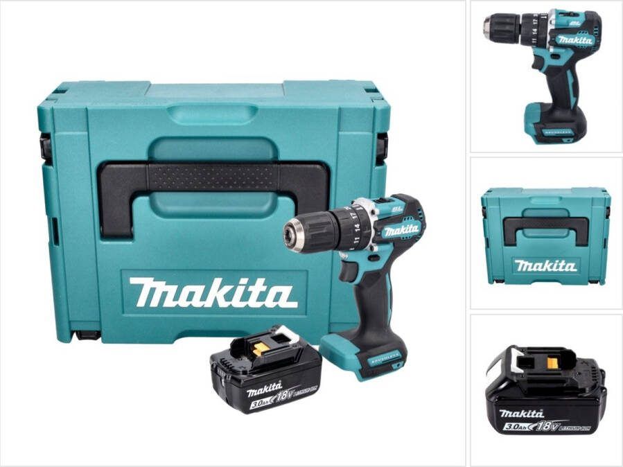 Makita DHP 487 F1J accu klopboormachine 18 V 40 Nm borstelloos + 1x oplaadbare accu 3.0 Ah + Makpac zonder lader