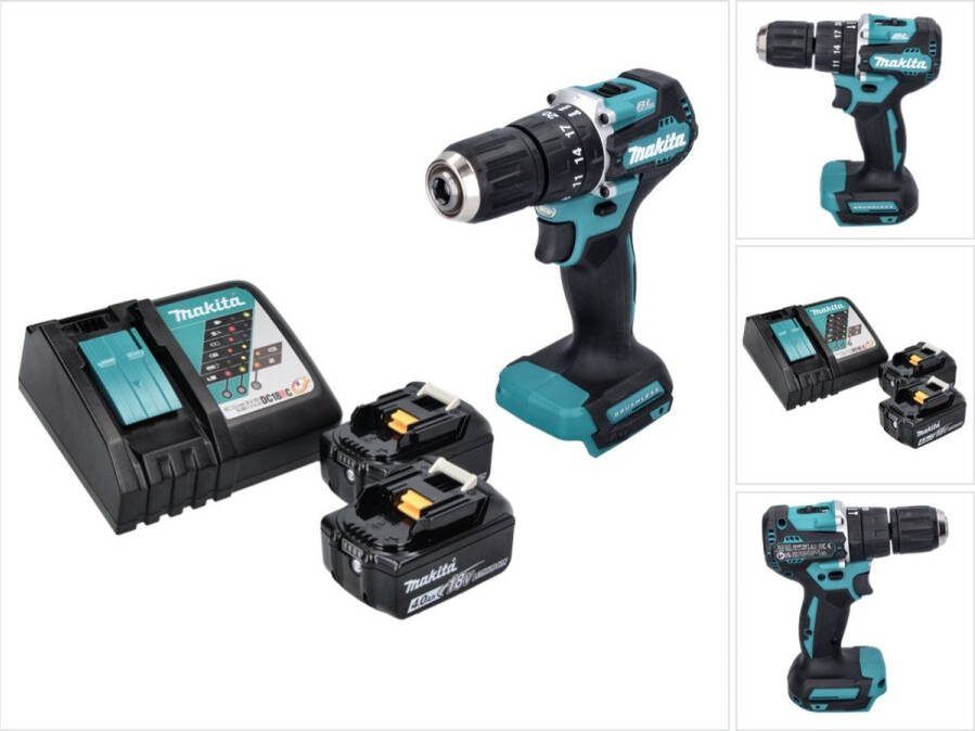 Makita DHP 487 RM accu klopboormachine 18 V 40 Nm borstelloos + 2x accu 4.0 Ah + lader