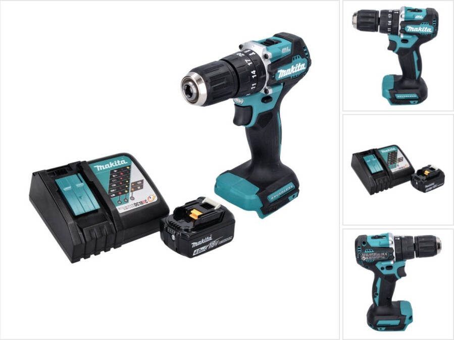 Makita DHP 487 RM1 accu klopboormachine 18 V 40 Nm borstelloos + 1x oplaadbare accu 4.0 Ah + lader