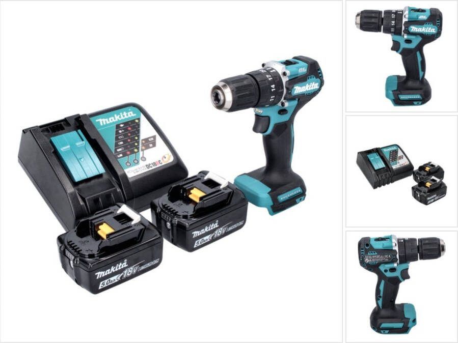 Makita DHP 487 RT accu klopboormachine 18 V 40 Nm borstelloos + 2x accu 5.0 Ah + lader