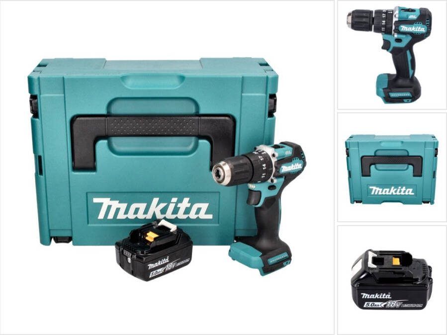 Makita DHP 487 T1J accu klopboormachine 18 V 40 Nm borstelloos + 1x oplaadbare accu 5.0 Ah + Makpac zonder oplader