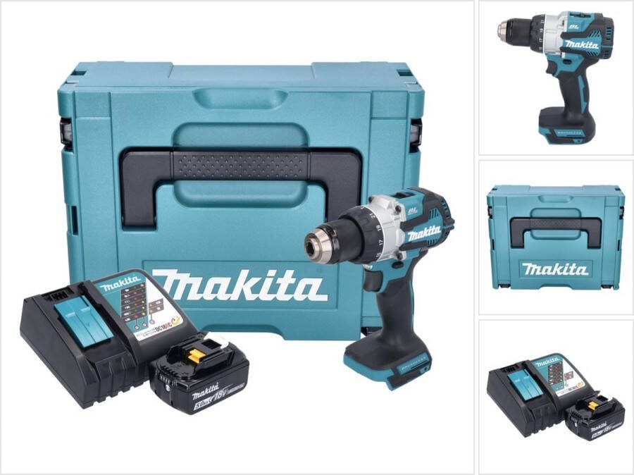 Makita DHP 489 RT1J accu klopboormachine 18 V 73 Nm borstelloos + 1x oplaadbare accu 5.0 Ah + lader + Makpac