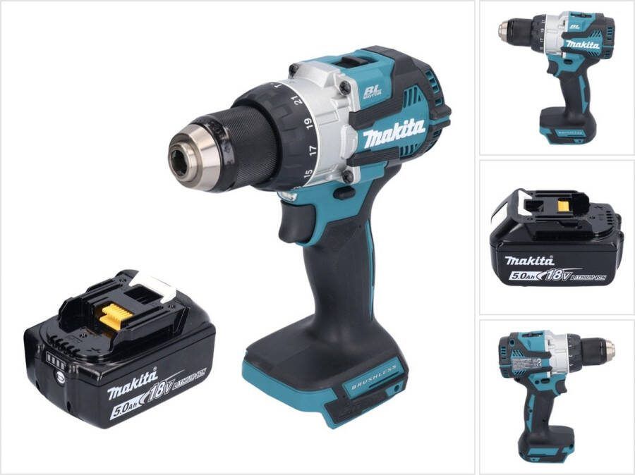 Makita DHP 489 T1 accu klopboormachine 18 V 73 Nm borstelloos + 1x oplaadbare accu 5.0 Ah zonder oplader