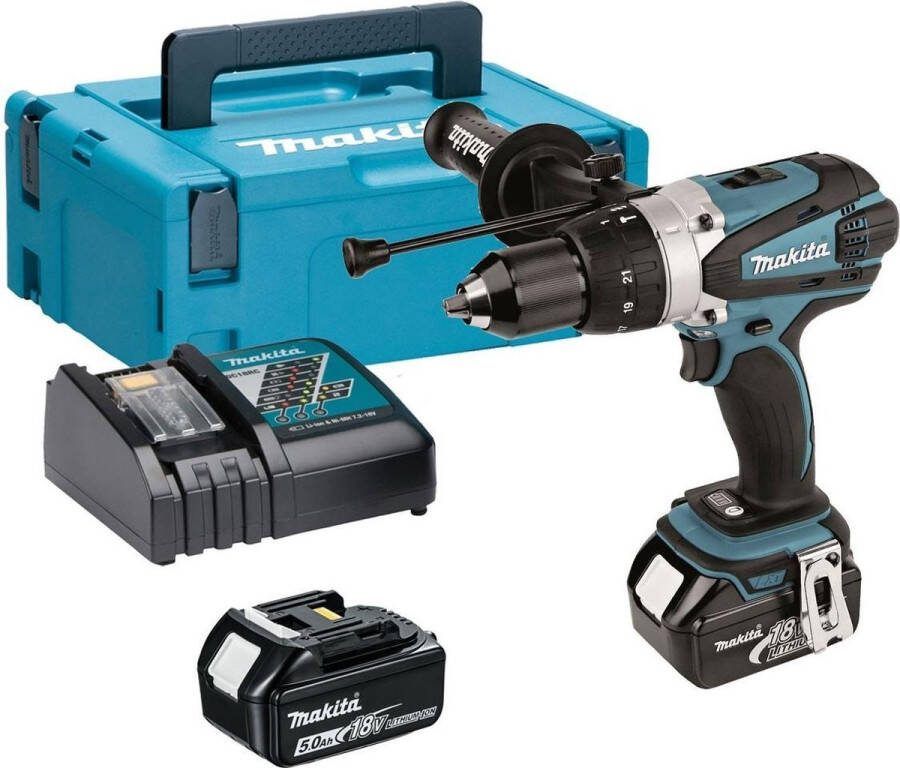 Makita DHP458RTJ 18V Li-Ion accu klopboor- schroefmachine set (2x 5.0Ah accu) in Mbox
