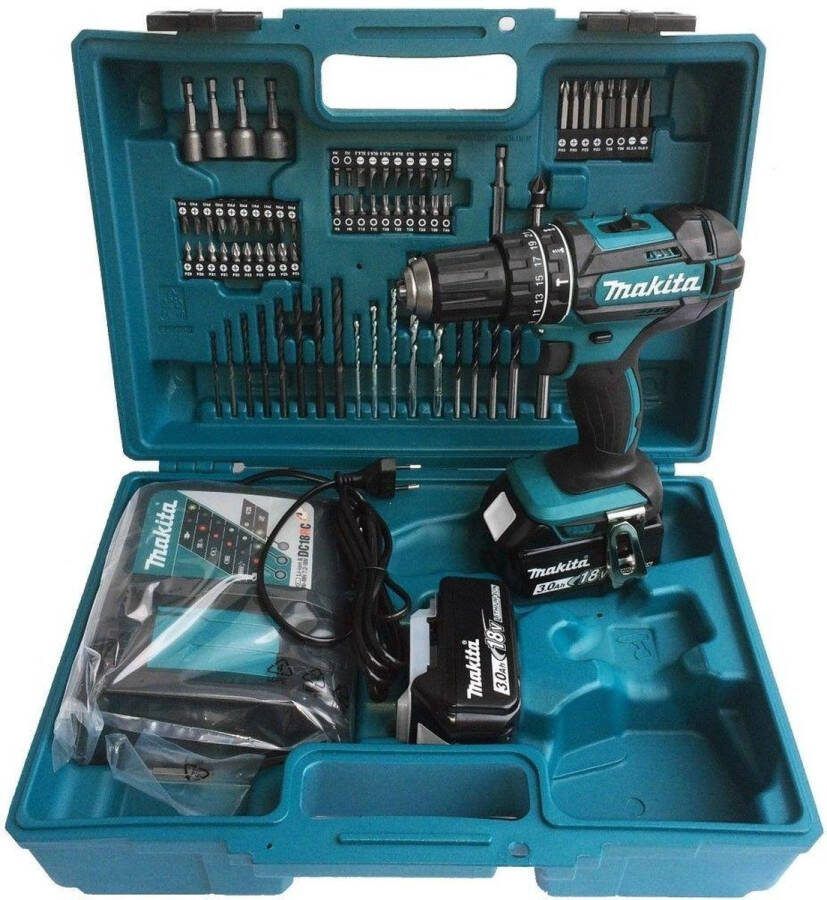 Makita DHP482RFX1 18V Li-Ion accuboormachine met klopfunctie 2x 3.0Ah accu 74-delige accessoireset