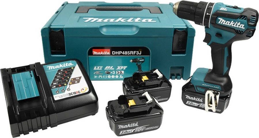 Makita DHP485RF3J 18V Li-Ion (klop)boor- schroefmachine 3x 3.0Ah accu