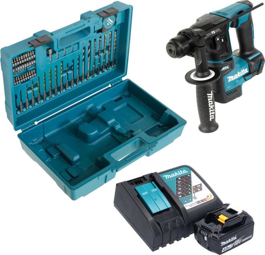 Makita DHR 171 RM1X3 accu boormachine 18 V 1 2 J SDS-Plus Brushless + 1x oplaadbare accu 4.0 Ah + lader + 65-delige accessoireset + koffer