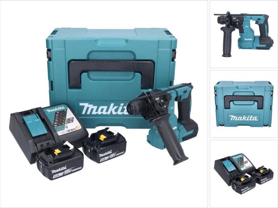 Makita DHR 183 RTJ accu boormachine 18 V 1.7 J SDS plus Brushless + 2x oplaadbare accu 5.0 Ah + lader + Makpac