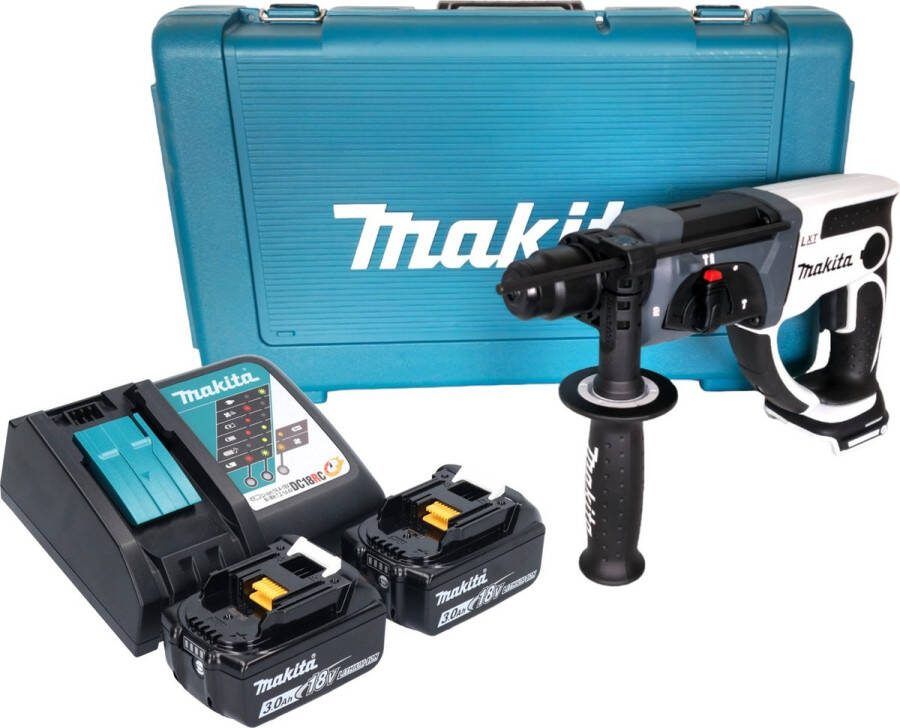 Makita DHR 202 RFW accu boormachine 18 V 20 mm 2.0 J wit + 2x accu 3.0 Ah + lader + koffer