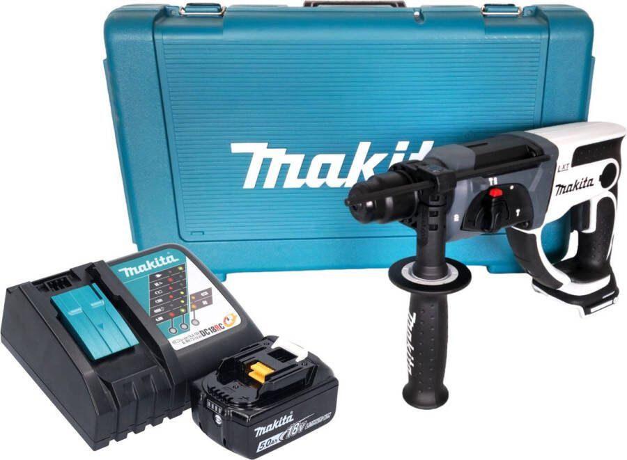 Makita DHR 202 RT1W Accu boormachine 18 V 20 mm 2.0 J wit + 1x oplaadbare accu 5.0 Ah + lader + koffer