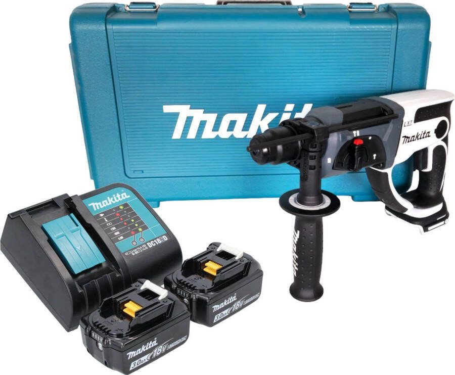 Makita DHR 202 SF2W Accu boormachine 18 V 20 mm 2.0 J wit + 2x accu 3.0 Ah + lader + koffer