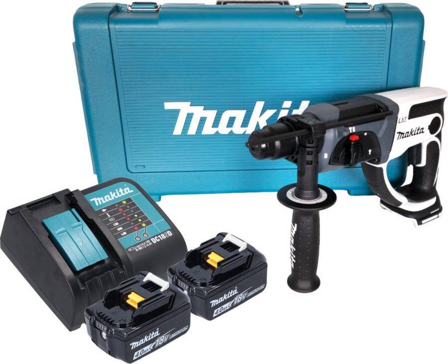 Makita DHR 202 SMW accu boormachine 18 V 20 mm 2.0 J wit + 2x accu 4.0 Ah + lader + koffer