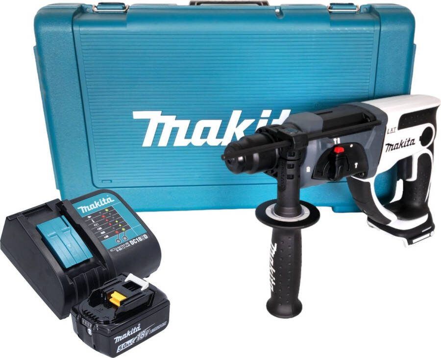 Makita DHR 202 ST1W Accu boormachine 18 V 20 mm 2.0 J wit + 1x oplaadbare accu 5.0 Ah + lader + koffer