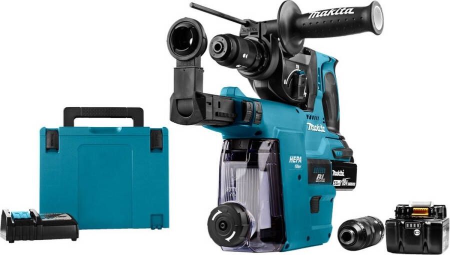 Makita DHR243RTJW 18V Accu SDS-PLUS Boor- En Combihamer + Stofafzuiging 2x 5.0Ah In Mbox