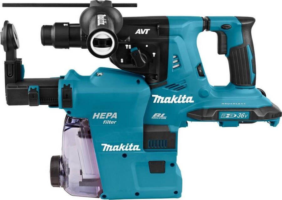 Makita DHR283ZWJU 2x 18V accu SDS-PLUS boor- en combihamer stofafzuiging in Mbox zonder accu`s en lader