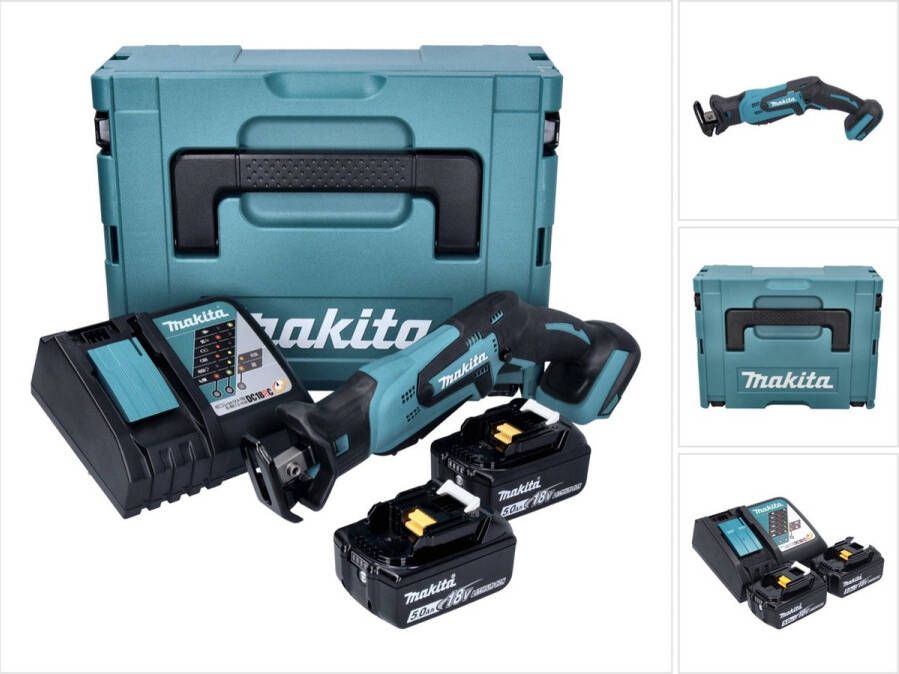 Makita DJR 185 RTJ accu reciprozaag 18 V + 2x accu 5.0 Ah + lader + Makpac