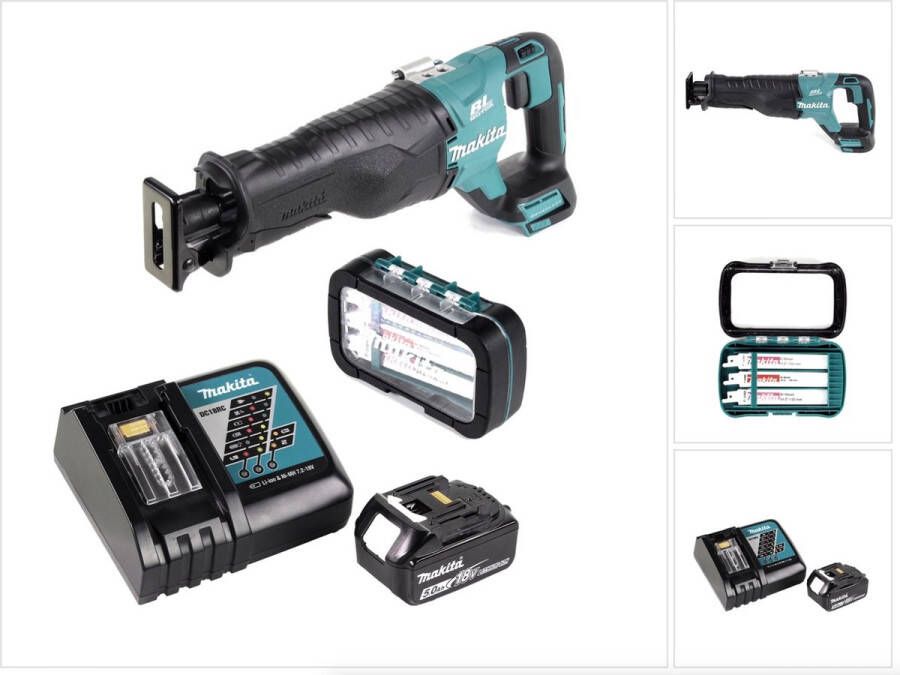 Makita DJR 187 RT accu-reciprozaag 18 V Brushless Reciprozaag + 1x Reciprozaagblad Assortiment ( P-81290 ) + 1x 5.0 Ah accu + Lader