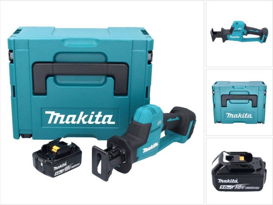 Makita DJR 189 T1J Accu Reciprozaag 18 V Brushless + 1x accu 5.0 Ah + Makpac zonder lader