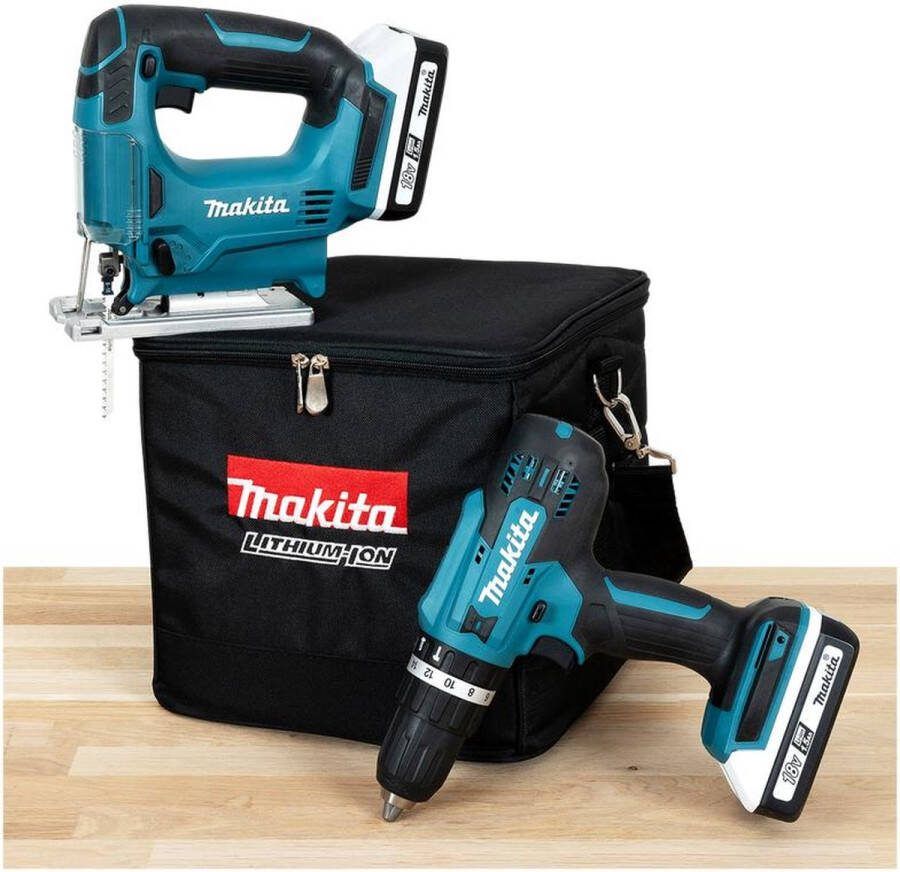 Makita DK18B59Y accu zaag-en boormachineset accuboormachine decoupeerzaag incl 2 accu's en 1 oplader