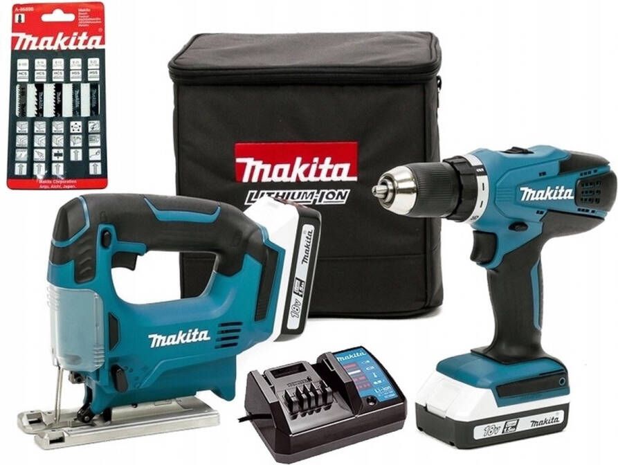 Makita DK18B59Y accu zaag-en boormachineset accuboormachine decoupeerzaag incl 2 accu's en 1 oplader