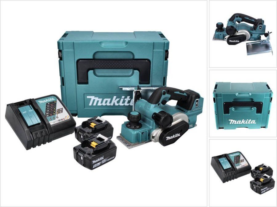 Makita DKP181RTJ 18V Li-Ion accu schaafmachine set (2x 5.0Ah accu) in Mbox 82mm 3mm koolborstelloos