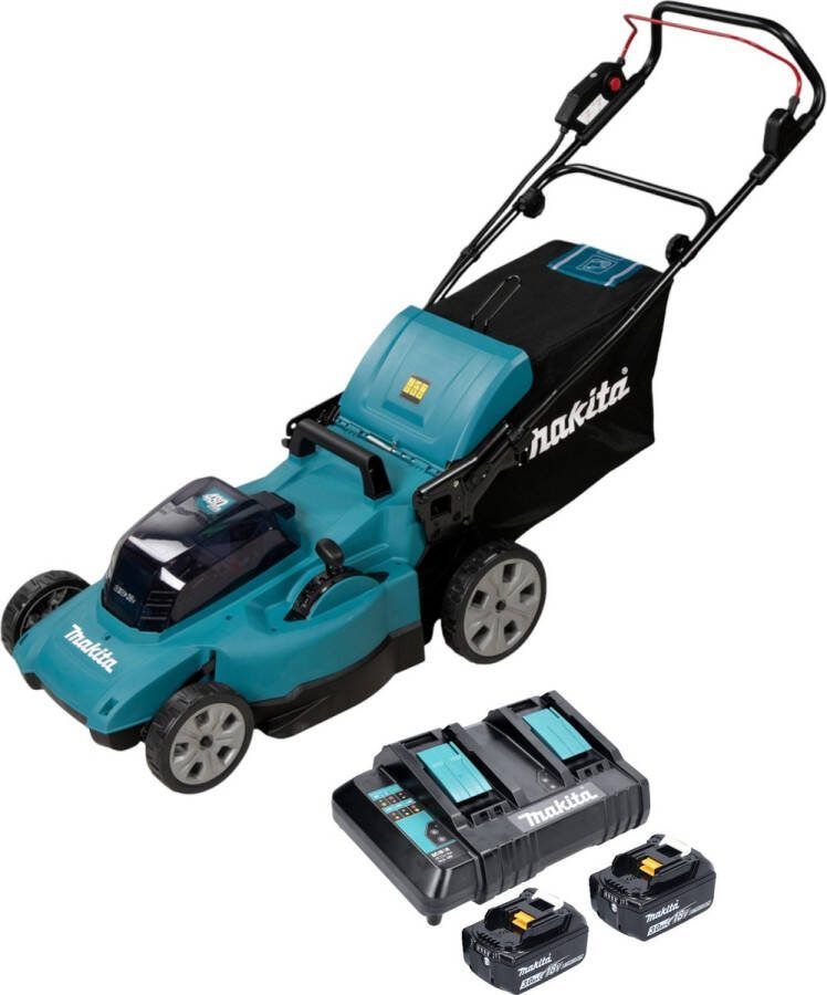Makita DLM 480 CF2 accu grasmaaier 36 V ( 2x 18 V ) 48 cm 62 l + 2x accu 3.0 Ah + lader
