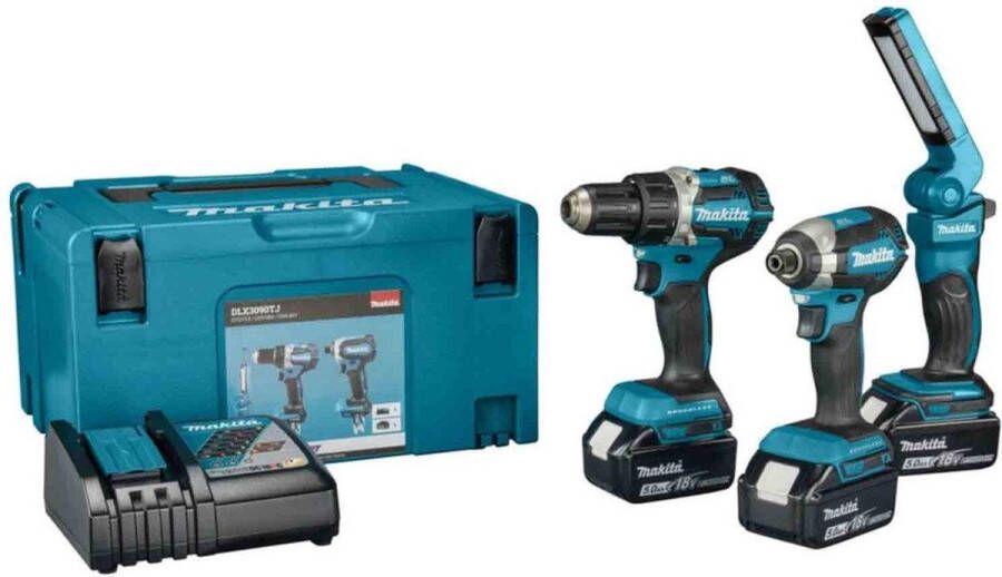 Makita DLX3090TJ Accu Combiset DTD153+DDF484+DML801 18V 5.0Ah in Mbox 3-delig
