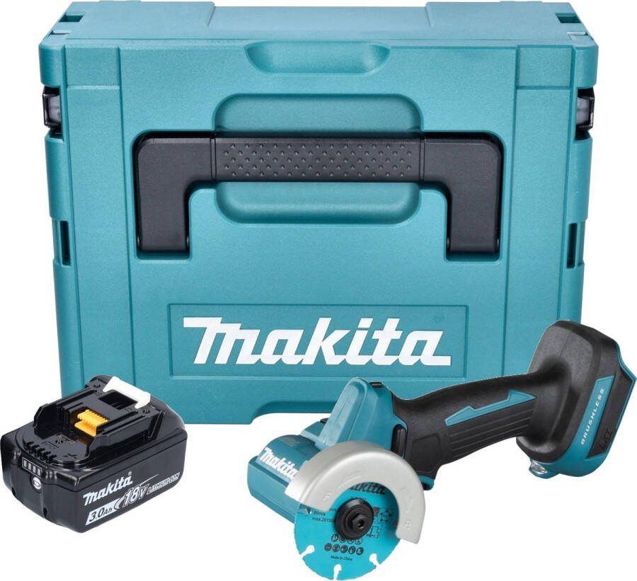 Makita DMC 300 F1J accu haakse slijper 18 V 76 mm borstelloos + 1x oplaadbare accu 3.0 Ah + Makpac zonder lader