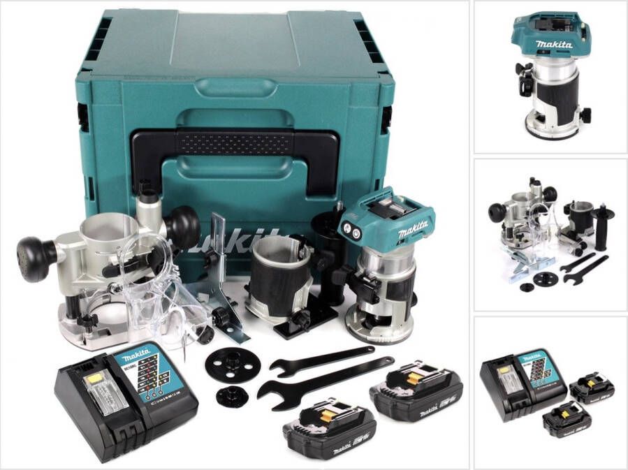 Makita DRT 50 RAJ X2 accu multifunctionele bovenfrees 18 V borstelloos + 2x accu 2.0 + lader + bovenfreesmodules + Makpac