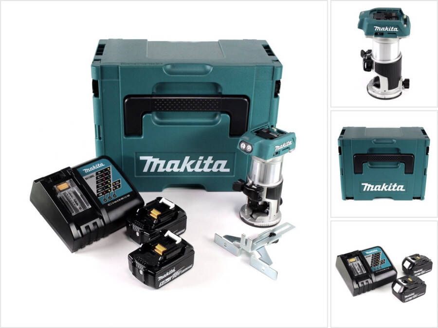 Makita DRT 50 RTJ accu multifunctionele bovenfrees borstelloos 18V + 2x oplaadbare accu's 5.0 Ah + snellader in Makpac 3