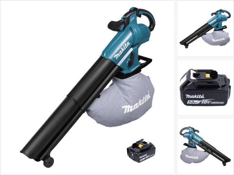 Makita DUB 187 T accu bladblazer en bladzuiger 18 V borstelloos + 1x oplaadbare accu 5.0 Ah zonder lader