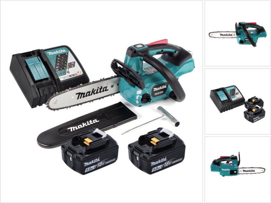 Makita DUC 254 RT accu-kettingzaag 18 V 25 cm borstelloos + 2x accu 5.0 Ah + lader