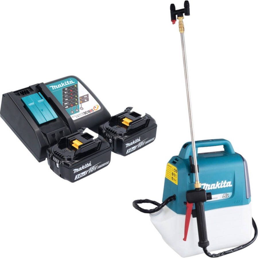 Makita DUS 054 RF2 accuspuit 18 V 5 0 l 3 0 bar + 2x accu 3 0 Ah + lader