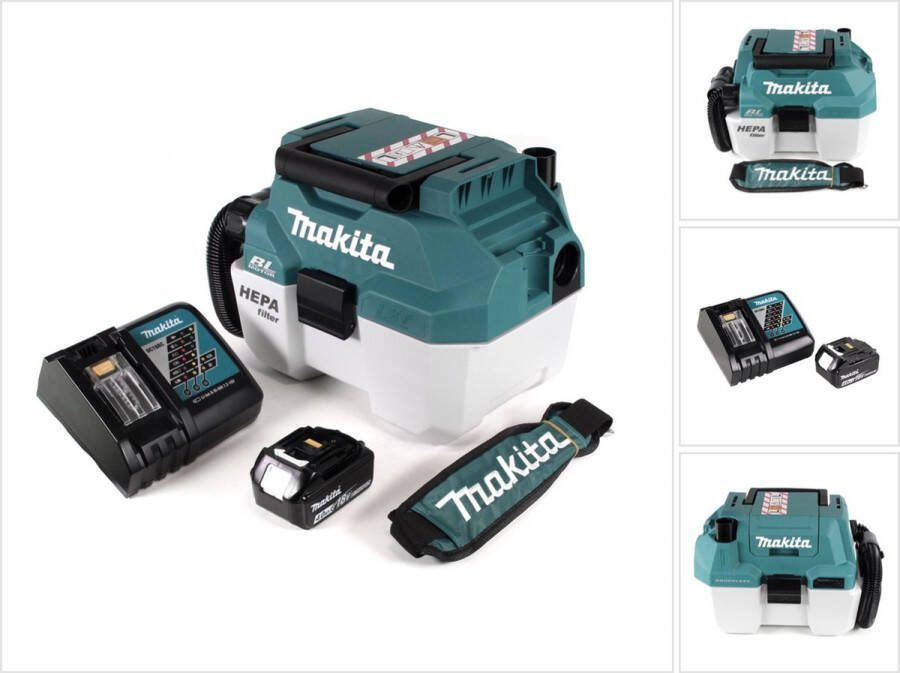Makita DVC 750 LRM1X3 snoerloze nat- en droogzuiger 18 V draagbaar + 1x 4.0 Ah accu en lader zonder accessoires