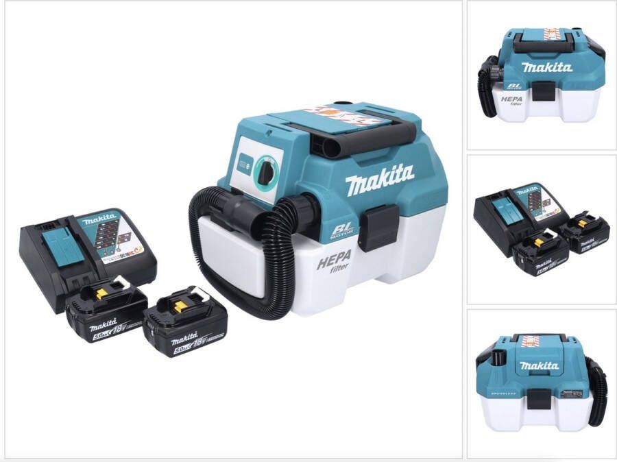 Makita DVC 750 LRT snoerloze stofzuiger LXT 18 V 67 mbar 7 5 l borstelloos + 2x oplaadbare accu 5 0 Ah + lader