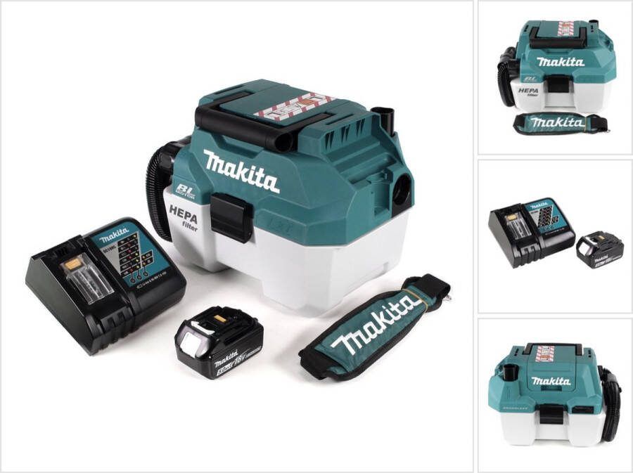 Makita DVC 750 LRT1X3 snoerloze nat- en droogzuiger 18 V draagbaar + 1x 5.0 Ah accu en lader zonder accessoires