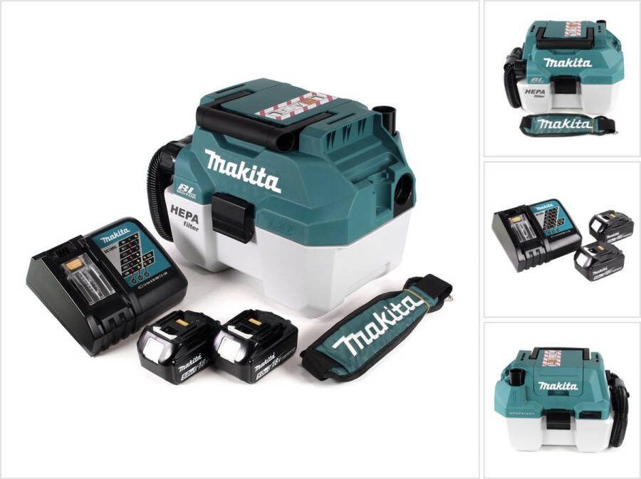 Makita DVC 750 LRTX3 snoerloze nat- en droogzuiger 18 V draagbaar + 2x 5.0 Ah accu en lader zonder accessoires