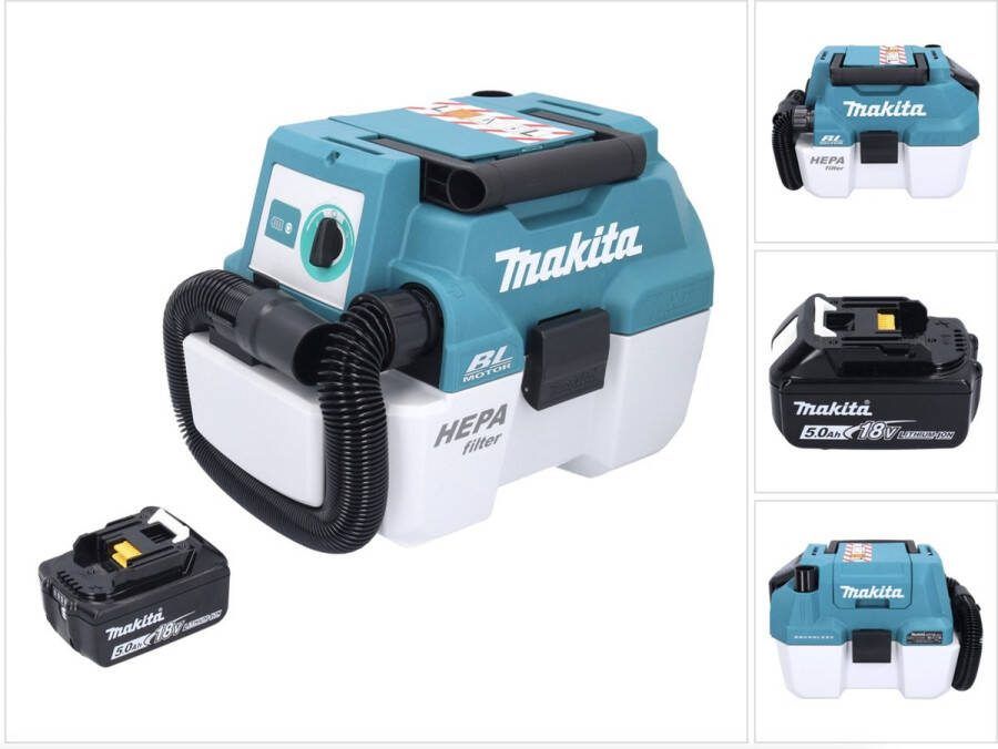 Makita DVC 750 LT1 accu stofzuiger LXT 18 V 67 mbar 7 5 l borstelloos + 1x oplaadbare accu 5 0 Ah zonder lader