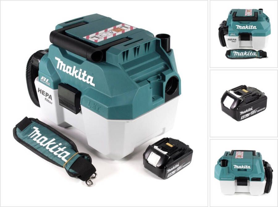 Makita DVC 750 LT1X3 snoerloze nat- en droogzuiger 18 V draagbaar + 1x 5 0 Ah accu zonder accessoires zonder lader