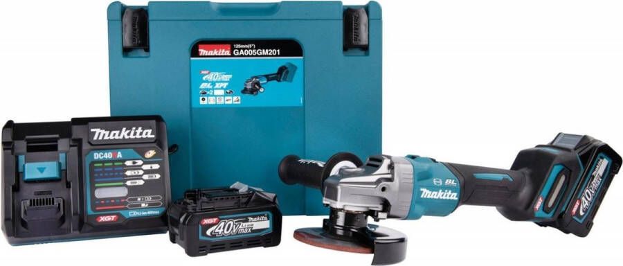 Makita GA005GM201 40V Accu 125 Mm Haakse Slijper 2x 4.0Ah In Mbox