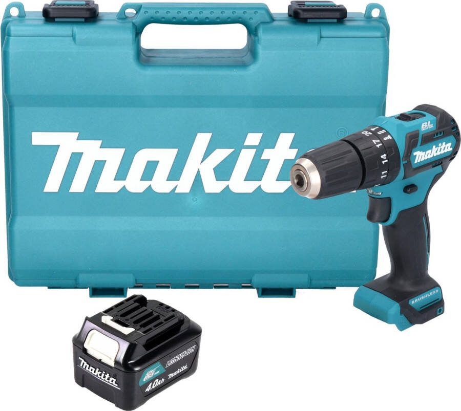 Makita HP 332 DM1E accu klopboormachine 12 V max. 35 Nm borstelloos + 1x oplaadbare accu 4.0 Ah + koffer zonder lader