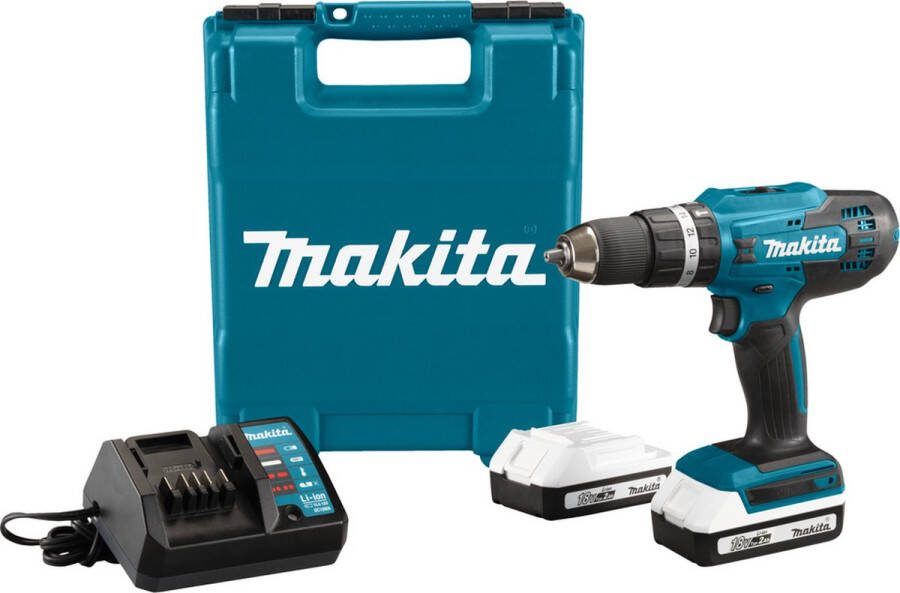 Makita HP488DWAE 18V KLOPBOOR- SCHROEFMACHINE | 2 X 2.0 AH + LADER | IN KOFFER
