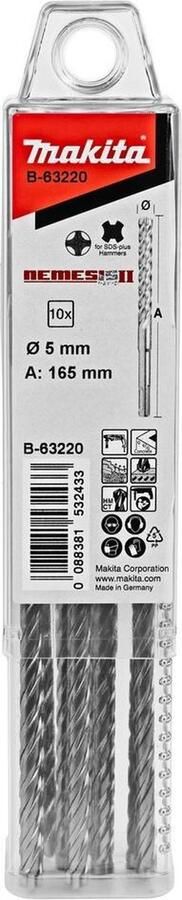 Makita B-63220 P4S:Sds-Plus Boor 5X165Mm 10St