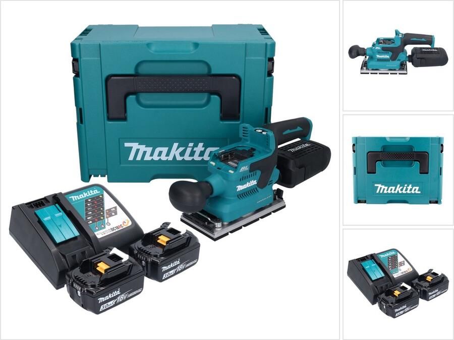 Makita DBO 381 RFJU accu vlakschuurmachine 18 V 93 x 185 mm borstelloos + 2x accu 3.0 Ah + lader + Makpac