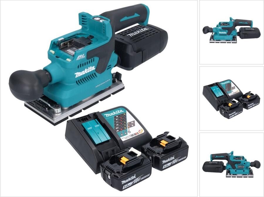 Makita DBO 381 RTU accu vlakschuurmachine 18 V 93 x 185 mm borstelloos + 2x accu 5.0 Ah + lader